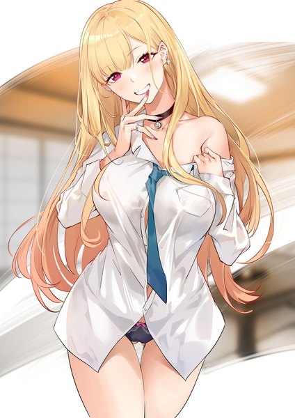 Anime picture 1446x2048 with sono bisque doll wa koi wo suru cloverworks kitagawa marin nr noir single long hair tall image looking at viewer blush fringe breasts light erotic blonde hair smile large breasts standing blunt bangs long sleeves head tilt pink eyes