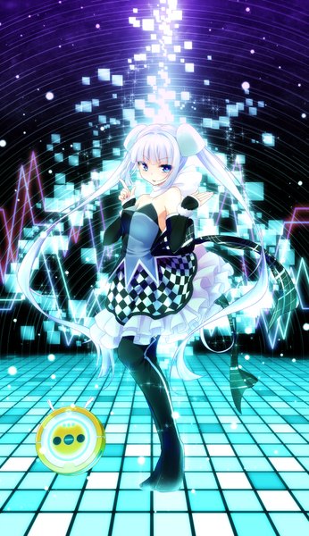 Anime picture 2308x4000 with miss monochrome miss monochrome (character) kochipu single long hair tall image looking at viewer highres blue eyes twintails white hair girl dress detached sleeves