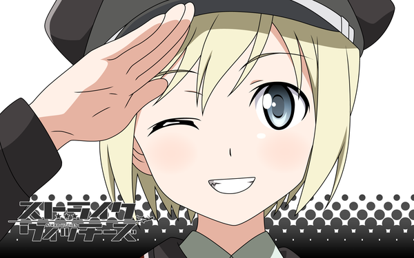 Anime picture 1920x1200 with strike witches erica hartmann highres smile wide image girl uniform military uniform