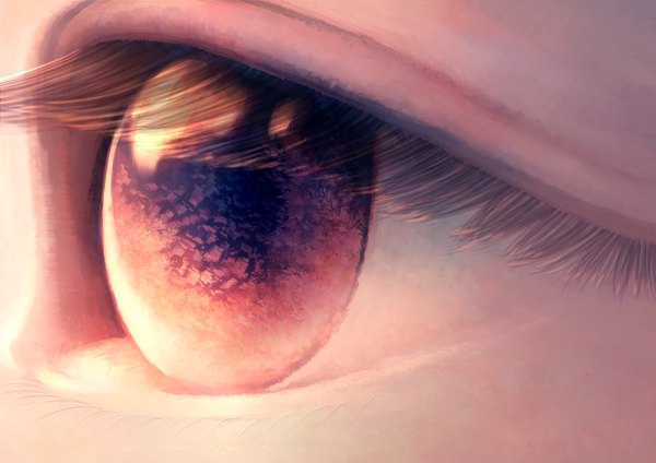 Anime picture 2455x1736 with original heriki (trkj) highres looking away realistic reflection close-up eye