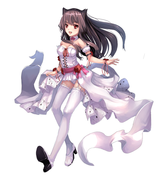 Anime picture 1040x1120 with original musynexsk single long hair tall image looking at viewer open mouth red eyes brown hair transparent background girl thighhighs dress white thighhighs