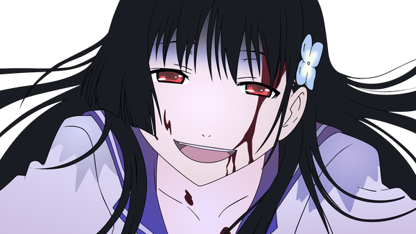 Anime picture 1920x1080 with sankarea studio deen sanka rea long hair highres open mouth black hair red eyes wide image transparent background vector girl blood