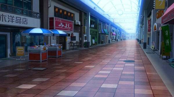 Anime picture 1820x1024 with hapymaher purple software highres wide image game cg cityscape no people shop