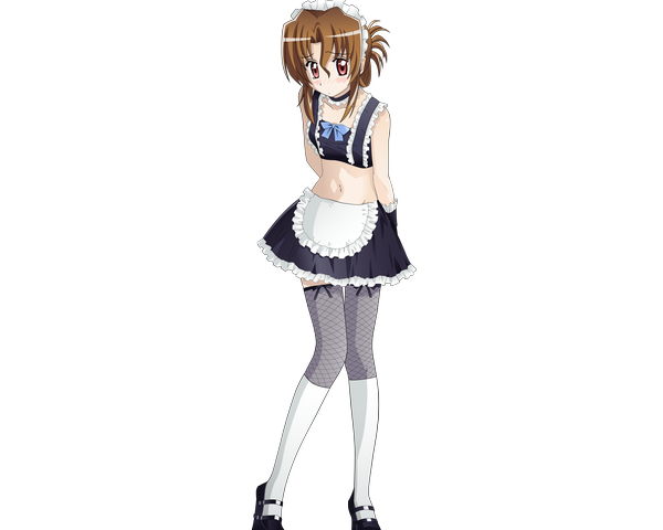 Anime picture 4000x3200 with hayate no gotoku! maria (hayate no gotoku!) single looking at viewer blush highres short hair red eyes brown hair bare shoulders absurdres maid vector girl thighhighs skirt navel shoes headdress maid headdress