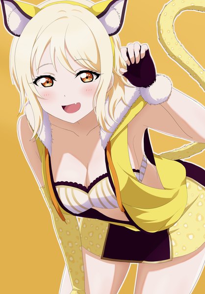 Anime picture 2683x3852 with love live! nijigasaki high school idol club sunrise (studio) love live! miyashita ai zanpon single tall image looking at viewer blush highres short hair breasts open mouth light erotic simple background blonde hair smile large breasts animal ears cleavage