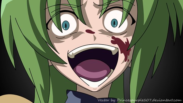 Anime picture 1600x899 with higurashi no naku koro ni studio deen sonozaki shion blue eyes wide image green hair close-up blood