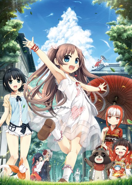 Anime picture 5103x7159 with monobeno sawai natsuha sumi (monobeno) arishima alice emi (monobeno) seishin himemiya teppou utare tanuki tsumi (monobeno) tooko (monobeno) nanatsurao migijorou himemiya (monobeno) cura long hair tall image blush fringe highres short hair blue eyes