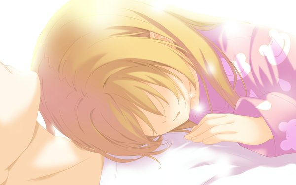 Anime picture 2048x1280 with irotoridori no sekai nikaidou shinku long hair highres blonde hair wide image game cg loli sleeping crying girl pajamas