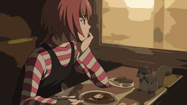 Anime picture 1920x1080 with darker than black studio bones suou pavlichenko highres wide image green eyes red hair food