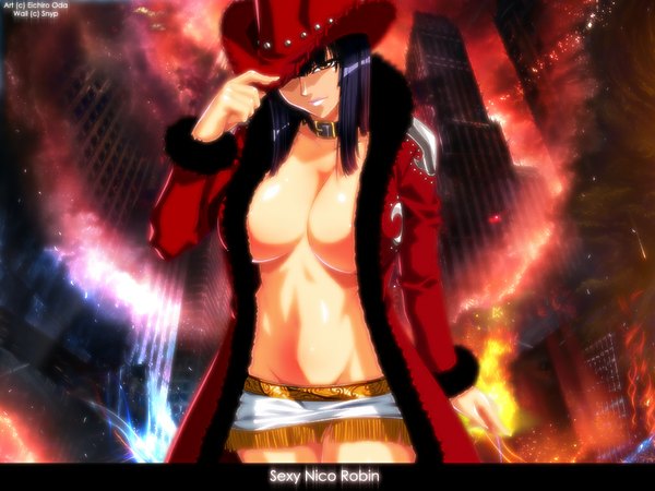 Anime picture 1024x768 with one piece toei animation nico robin snyp (r0pyns) light erotic hat