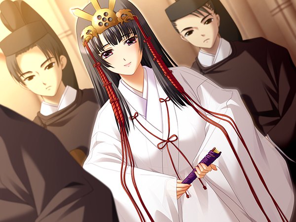 Anime picture 1200x900 with school 3 (game) long hair black hair purple eyes game cg girl