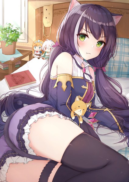 Anime picture 2480x3508 with princess connect! re:dive princess connect! karyl (princess connect!) pecorine (princess connect!) kokkoro (princess connect!) yukiunag1 single long hair tall image looking at viewer blush fringe highres breasts light erotic twintails bare shoulders green eyes animal ears purple hair