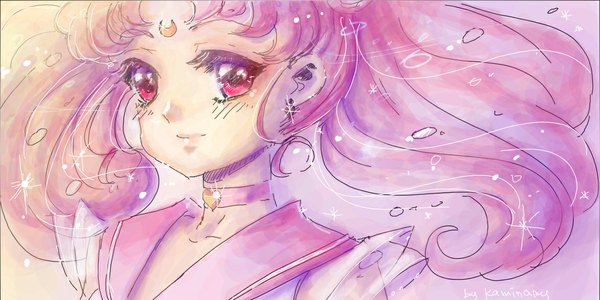 Anime picture 1174x587 with bishoujo senshi sailor moon toei animation sailor chibi moon kaminary single long hair red eyes wide image twintails pink hair pink eyes face crescent girl earrings choker heart sailor suit