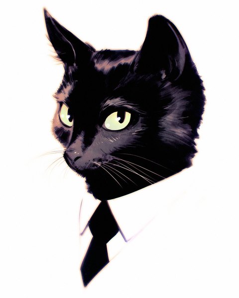 Anime picture 1080x1350 with original ilya kuvshinov tall image looking at viewer simple background white background no people blending animal necktie cat