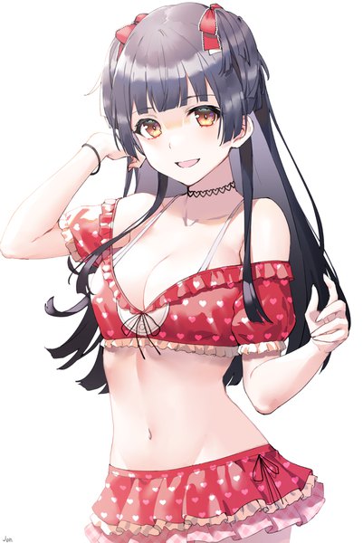 Anime picture 2674x4000 with idolmaster idolmaster shiny colors mayuzumi fuyuko arjent single long hair tall image looking at viewer blush fringe highres breasts open mouth light erotic black hair simple background smile large breasts standing white background