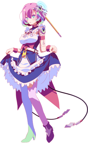Anime picture 841x1365 with no game no life madhouse ymirein fuchima single tall image looking at viewer blush fringe short hair open mouth hair between eyes standing signed purple hair full body aqua eyes :o maid sleeveless