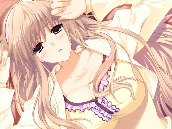 Anime picture 1024x768 with lovely x cation hibiki works tsukioka misasa iizuki tasuku long hair blush light erotic blonde hair brown eyes game cg girl