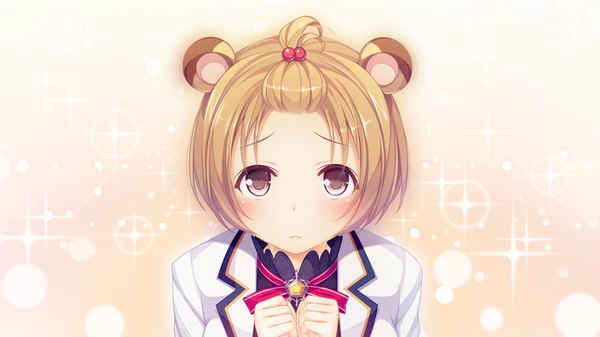 Anime picture 1920x1080 with world election whirlpool (studio) tanba ponko single looking at viewer blush highres short hair brown hair wide image brown eyes animal ears game cg girl uniform school uniform hair tie hair bobbles