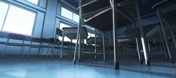 Anime picture 1000x448 with original 108 wide image no people window chair table desk blackboard