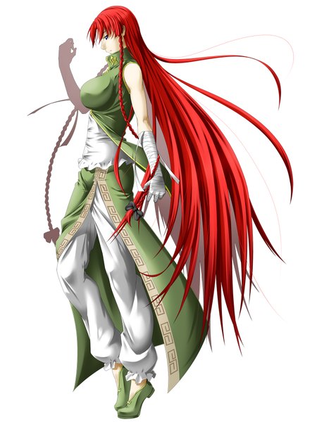 Anime picture 1500x2000 with touhou hong meiling niwatazumi single long hair tall image blue eyes simple background white background red hair braid (braids) chinese clothes girl skirt bandage (bandages) skirt set chinese dress