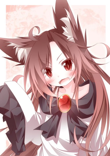 Anime picture 1500x2121 with touhou imaizumi kagerou daidai ookami long hair tall image blush open mouth red eyes brown hair animal ears ahoge girl dress