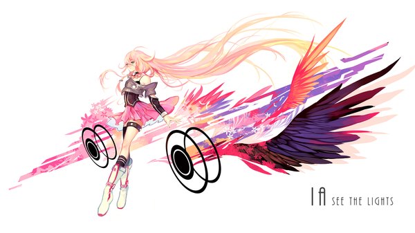 Anime picture 2000x1125 with vocaloid ia (vocaloid) hanyijie single long hair fringe highres blue eyes simple background blonde hair wide image white background bare shoulders looking away pink hair ahoge braid (braids) very long hair pleated skirt multicolored hair