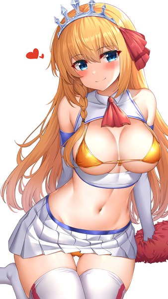 Anime picture 2144x3803 with princess connect! re:dive princess connect! pecorine (princess connect!) nyung single long hair tall image looking at viewer blush fringe highres breasts blue eyes light erotic simple background blonde hair smile hair between eyes large breasts white background