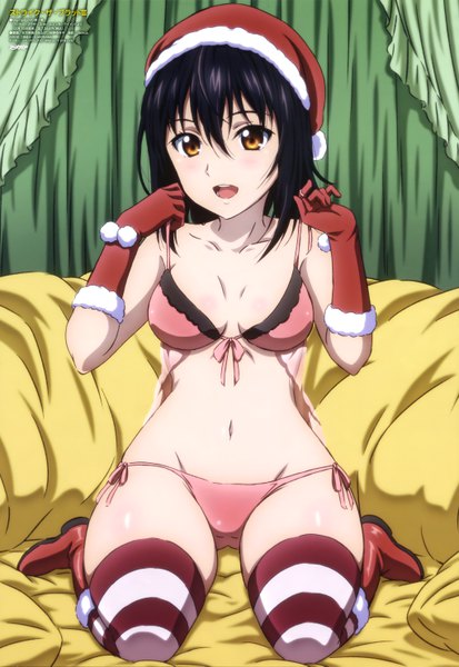 Anime picture 4080x5921 with strike the blood himeragi yukina furukawa hideki single tall image looking at viewer blush fringe highres short hair breasts open mouth light erotic black hair smile hair between eyes large breasts sitting bare shoulders brown eyes