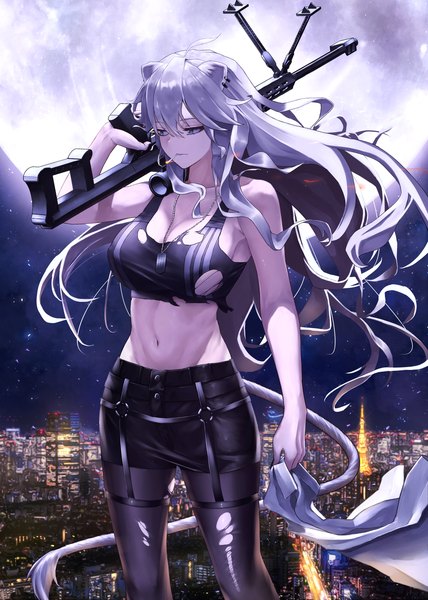 Anime picture 4096x5748 with virtual youtuber hololive shishiro botan shishiro botan (3rd costume) toi1et paper single tall image looking at viewer fringe highres breasts light erotic hair between eyes standing holding animal ears looking away absurdres cleavage silver hair
