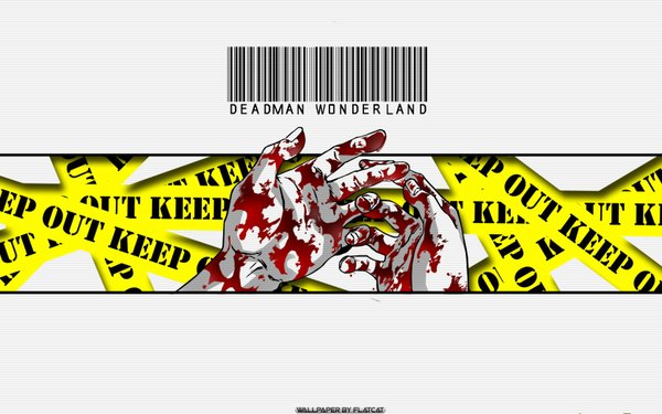 Anime picture 1680x1050 with deadman wonderland flatcat (artist) simple background wide image wallpaper blood hands caution tape