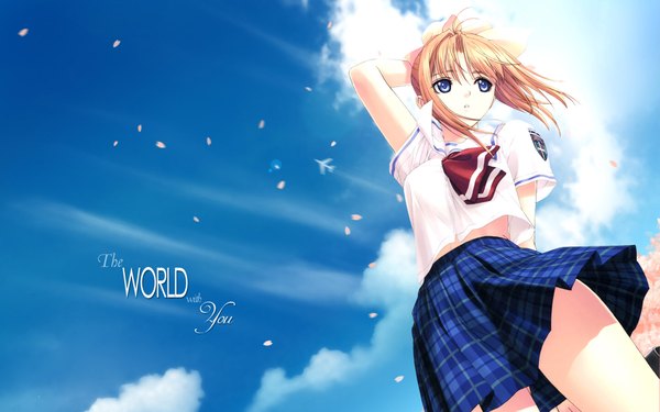 Anime picture 1920x1200 with highres blue eyes blonde hair wide image sky cloud (clouds) wallpaper uniform school uniform