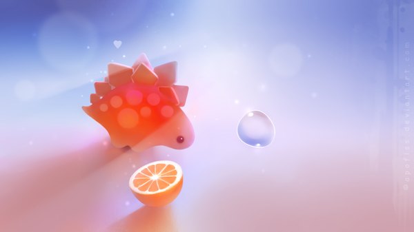Anime picture 1920x1080 with original apofiss highres simple background wide image animal heart bubble (bubbles) dragon orange (fruit)