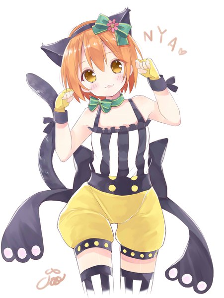 Anime picture 2480x3302 with love live! school idol project sunrise (studio) love live! hoshizora rin oto (piiko) single tall image looking at viewer highres short hair simple background white background animal ears tail head tilt animal tail cat ears orange hair cat tail orange eyes