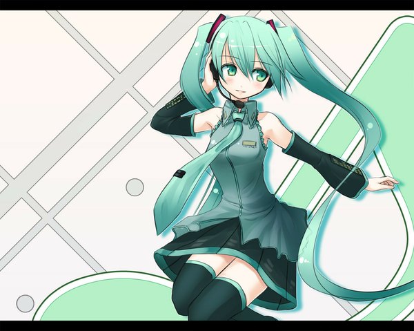Anime picture 1024x819 with vocaloid hatsune miku twintails girl necktie headphones