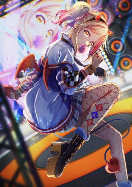 Anime picture 1254x1771 with love live! nijigasaki high school idol club sunrise (studio) love live! miyashita ai macken666 single tall image looking at viewer fringe short hair blonde hair standing twintails holding yellow eyes tail off shoulder copyright name short twintails light