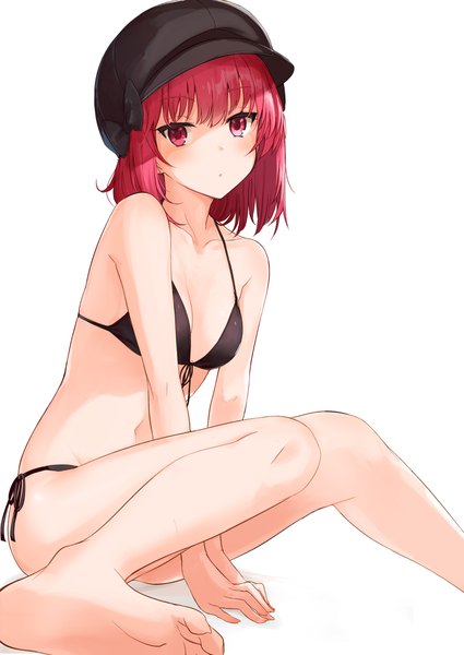 Anime picture 2896x4084 with original ariaria (netsuki) miruto netsuki single tall image looking at viewer blush fringe highres short hair breasts light erotic simple background hair between eyes white background sitting bare shoulders pink hair cleavage pink eyes