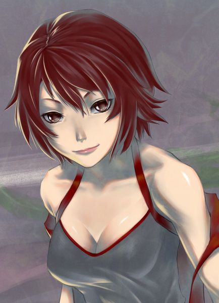 Anime picture 1200x1657 with vocaloid meiko bk1964 single tall image short hair brown hair bare shoulders brown eyes cleavage lips face girl