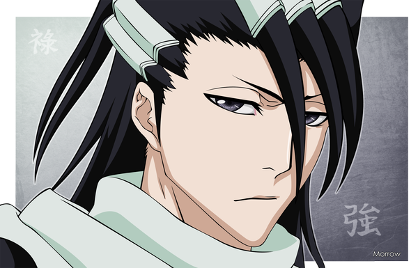 Anime picture 2000x1286 with bleach studio pierrot kuchiki byakuya morrow single long hair looking at viewer highres black hair simple background grey eyes portrait face vector frown boy scarf kenseikan