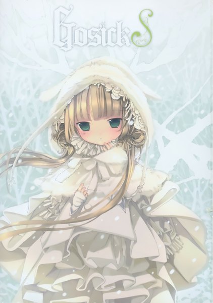 Anime picture 1590x2261 with gosick studio bones victorique de blois single long hair tall image blush fringe blonde hair twintails green eyes loli girl hood