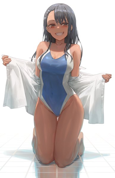 Anime picture 3788x5863 with ijiranaide nagatoro-san nagatoro hayase free style (yohan1754) single long hair tall image looking at viewer blush fringe highres breasts light erotic black hair simple background smile large breasts white background brown eyes absurdres cleavage