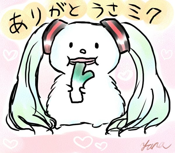 Anime picture 800x700 with vocaloid hatsune miku siratamairipafe single looking at viewer twintails signed very long hair green hair text eating no people thank you hair ornament heart vegetables leek