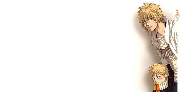 Anime picture 1001x500 with naruto studio pierrot naruto (series) uzumaki naruto namikaze minato blush fringe short hair open mouth blue eyes simple background blonde hair smile wide image white background multiple boys shadow facial mark whisker markings jinchuriki