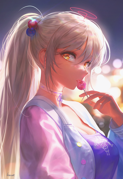 Anime-Bild 1835x2665 mit virtual youtuber hololive hololive english tsukumo sana handot (d yot ) single long hair tall image looking at viewer fringe highres breasts simple background hair between eyes holding signed yellow eyes payot upper body white hair