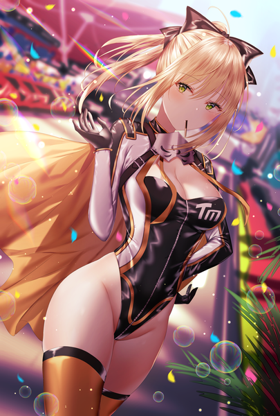 Anime picture 2700x4000 with fate (series) fate/grand order fate/unlimited codes artoria pendragon (all) saber lily junpaku karen single tall image looking at viewer blush fringe highres short hair breasts light erotic blonde hair hair between eyes large breasts standing green eyes