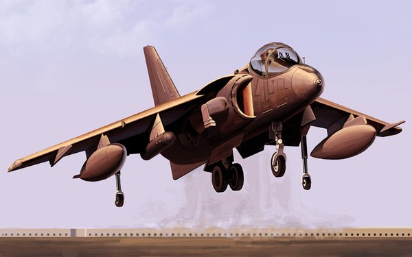 Anime picture 800x500 with original yaenagi flying military weapon airplane jet av-8b