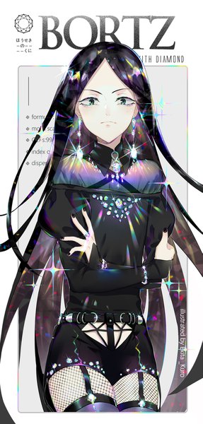 Anime picture 875x1828 with houseki no kuni bort ekita xuan single tall image looking at viewer black hair simple background standing white background signed long sleeves very long hair nail polish multicolored hair fingernails black eyes puffy sleeves copyright name character names