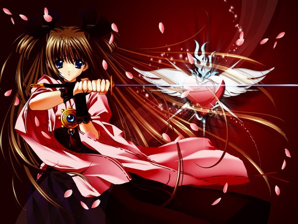 Anime picture 1600x1200 with carnelian red background sword tagme