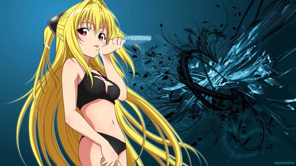 Anime picture 1920x1080 with toloveru toloveru darkness xebec konjiki no yami highres light erotic blonde hair red eyes wide image underwear only girl underwear swimsuit food sweets ice cream