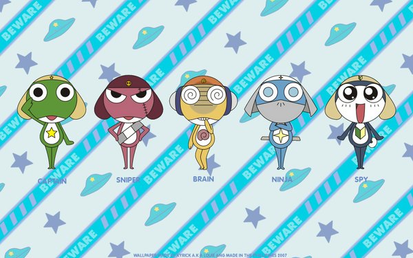 Anime picture 1920x1200 with keroro gunsou sunrise (studio) keroro giroro tamama dororo (keroro gunsou) kururu (keroro gunsou) highres wide image standing signed wallpaper no people 2007