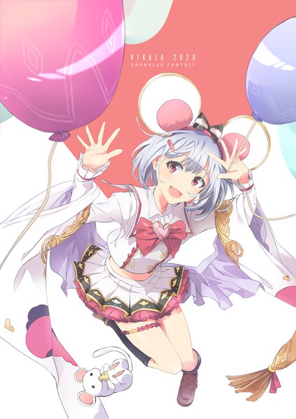 Anime picture 1428x2020 with granblue fantasy vikala (granblue fantasy) yoshito (u10) single tall image short hair open mouth red eyes animal ears silver hair from above copyright name character names fake animal ears 2020 mouse ears girl skirt miniskirt animal